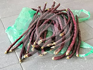 Bundle of the purple string bean vegetable.