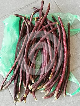 Bundle of the purple string bean vegetable.