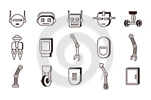 Bundle of robots accessories technology set icons