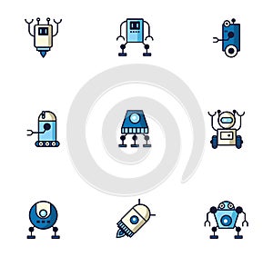 Bundle of robots cyborg set icons