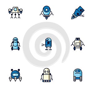 Bundle of robots cyborg set icons