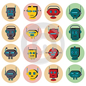 Bundle of robots heads technology set icons