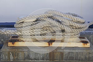 Bundle of rope on the ship mooring bollard, Perth Western Australia Australia