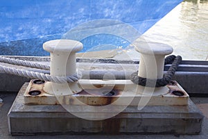 Bundle of rope on the ship mooring bollard, Perth Western Australia Australia