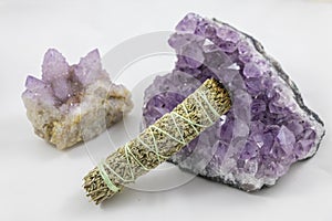 Bundle of Sage with beautiful Spirit Quartz and Amethyst Crystal