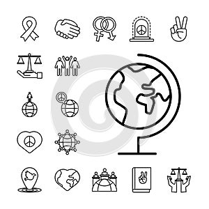 Bundle of seventeen human rights line style set icons