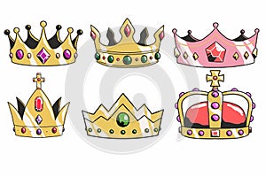Bundle of six hand draw crown including eps file, editable size and color photo