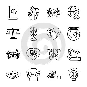 Bundle of sixteen human rights line style set icons