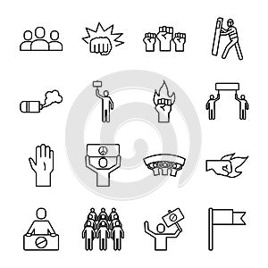 Bundle of sixteen protest set collection icons