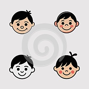 Bundle of smiling kid face icon flat vector minimal design