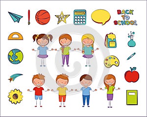 bundle of students group and back to school icons