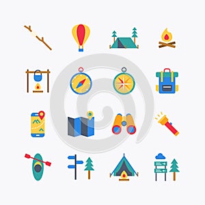 Bundle of summer camp activity flat line icons collection. simple  design vector
