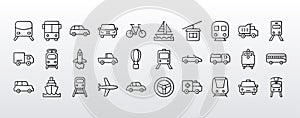 bundle of thirty conveyance transport line style set icons