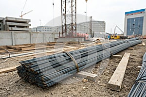 Steel bars tied on construction site