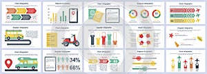 Bundle travel vacation infographics presentation slides template. Different charts, diagram, workflow, flowchart