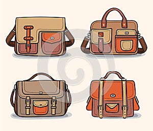 Bundle of trendy men`s handbags vector