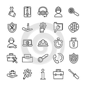 Bundle of twenty five technical service set icons