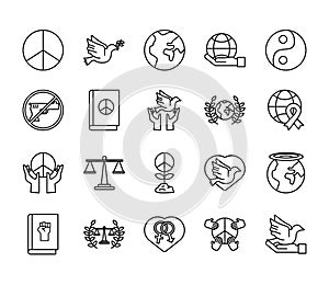 Bundle of twenty human rights line style set icons