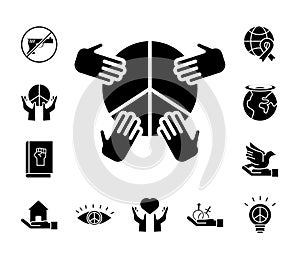 Bundle of twenty human rights silhouette style set icons
