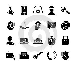 Bundle of twenty technical service set icons