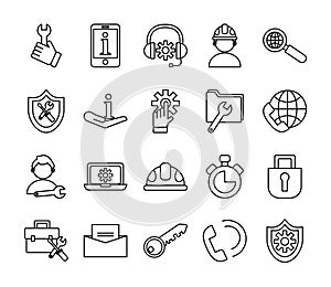 Bundle of twenty technical service set icons