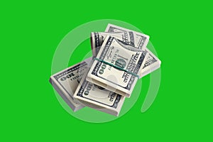 Bundle of US dollar bills isolated on chroma keyer green. Pack of american money with high resolution on perfect green mask