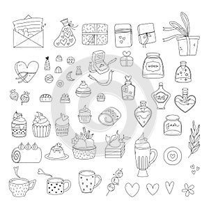 Bundle of valentine day illustrations. Pack of adorable doodles.