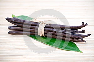 Bundle of vanilla bean pods photo