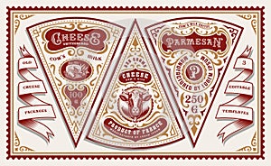 A bundle of vintage cheese labels