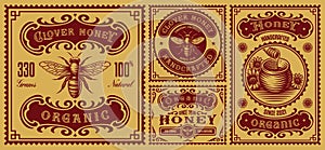 A bundle of vintage honey labels