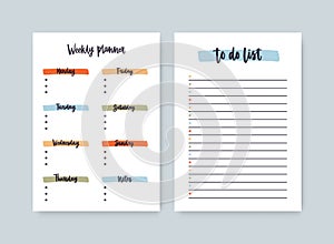 Bundle of weekly planner and to-do-list templates with headings highlighted by brushstrokes. Printable daily plan