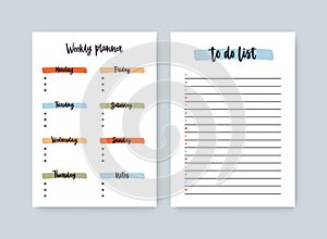 Bundle of weekly planner and to-do-list templates with headings highlighted by brushstrokes. Printable daily plan photo