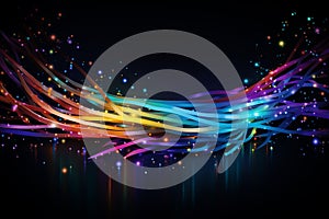 Bundled optical fibre glowing optic Colorful cables. Internet and high speed data transmission