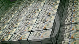 Bundles of 100 dollar banknotes in a depository
