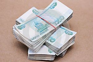Bundles of bills. Russian banknotes. 1000 rubles bundles of bills