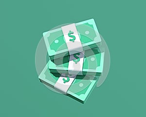 Bundles cash on green background. 3d render banknotes. Online payment, finance