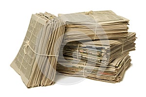 Bundles of newspapers for recycling photo