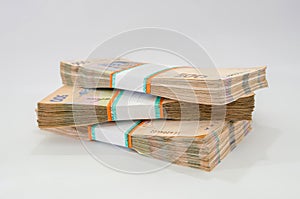 Bundles of Ukrainian money, stacks of hryvnia, 500. money concept. Lots of banknotes. Black background.