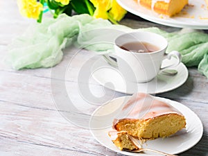 Bundt cake with frosting. Easter festive dessert