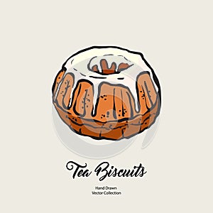 Bundt pound cake gravy isolated hand drawn vector line illustration old style. Vector tea chocolate biscuit pie