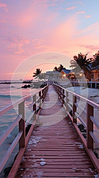 Bungalow in the beach with white sand with a huge coconat palm tree in the corner of maldives islands. AI Generative