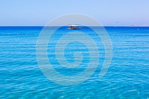 Bungalow float on water Red sea scenic view summer time vivid colors nature landscape nautical environment not far from shore