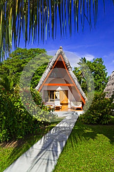 Bungalow in hotel at tropical beach, Seychelles photo