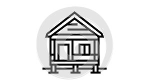 bungalow house line icon animation