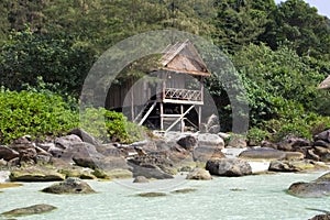 Bungalow house on the rock in cambodia, koh rong island