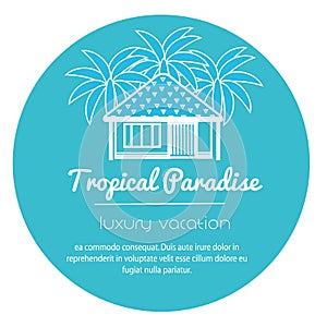 Bungalow with palm trees. Tropical apartment. icon for touristic business.