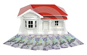 Bungalow villa house model with New Zealand NZ Dollars - front v