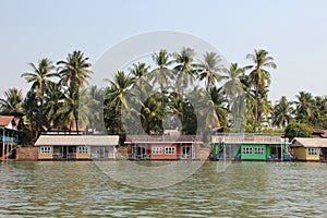 bungalows and mekong river at khone island (laos)