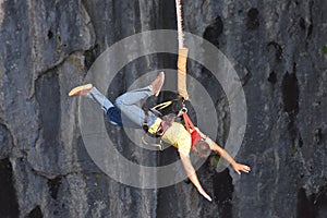 Bungee jump in a cave