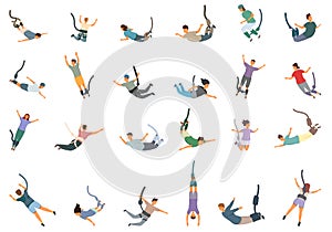 Bungee jumping icons set cartoon vector. Extreme sport